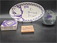 TCU Ceramic Oval Tray & Coasters, Glass Coasters,