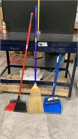 Brooms (3) & dust pan