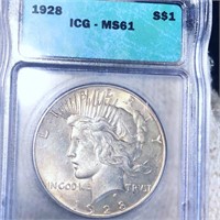 1928 Silver Peace Dollar ICG - MS61
