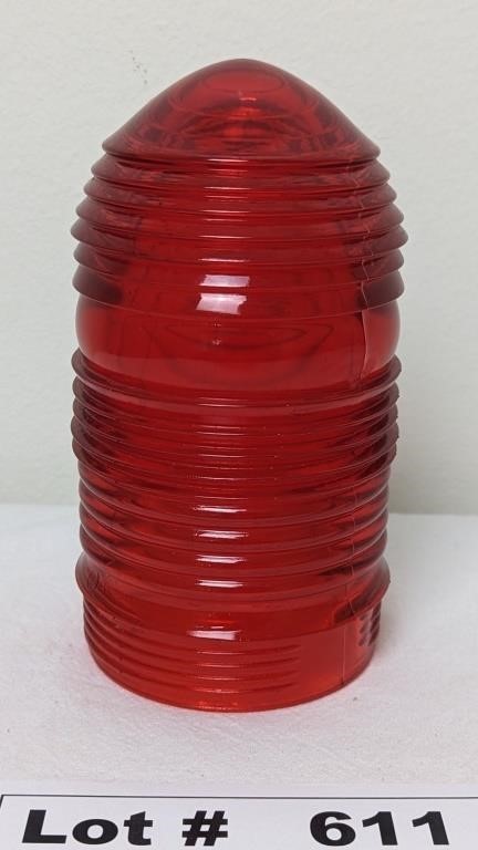 VINTAGE PYREX RED GLOBE PRISMATIC SHADE FOR EXPLOS