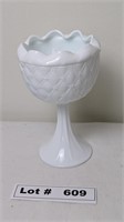 VINTAGE INDIANA MILK GLASS COMPOTE QUILTED DIAMOND