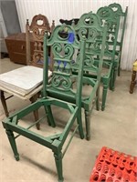 Five matching wooden chairs (4 are painted green.