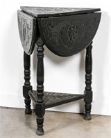 Anglo-Indian Black Carved Handkerchief Side Table