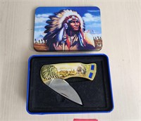 Indian Stainless Collectible Knife in Tin