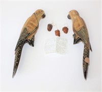 Two Hand Carved Buffalo Horn Parrots