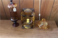 3 pieces Brown Glass