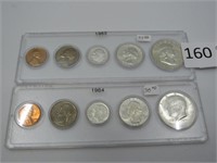 Lot of 2 - 5 Coin Year Sets, 1963 & 1964
