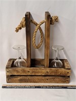 Wine Bottle & Glasses Wood Display