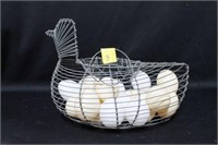 WIRE CHICKEN EGG BASKET WITH PLASTIC EGGS