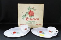 FEDERAL GLASS "ROSECREST" SNACK SET - 8 PC. IN