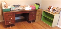 Desk, Contents, File Cabinet, Wood Shelf.