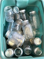 Canning jars and plastic tote
