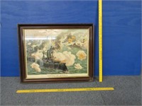 old "battle of manila" print in antique frame