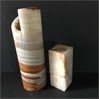 2 Marble Candle Holders, Tallest is 10"