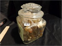 Jar full of tumbled agates     jar is 5" x 4.5"