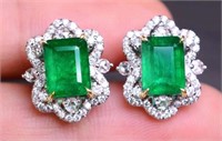 3.78ct Natural Emerald Drop Earrings 18K Gold