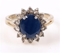 BLUE SAPPHIRE WHITE TOPAZ STERLING SILVER RING