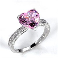 Gold-pl. Heart 3.50ct Pink & White Sapphire Ring