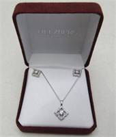 Helzberg Diamonds CZ Sterling Silver Necklace & Ea