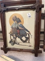 Norman Rockwell pictures in cross frame, etc.