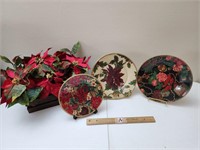 Decorative Flower Plates w/ Stands, & Artificial