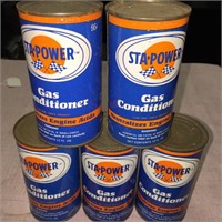 5 vintage Cans of Gas Conditioner Sta-Power