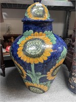 Large Mexican Sunflower Lidded Floor Urn 29"h