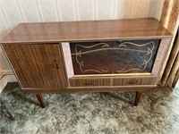 Vintage Formica Side Cabinet with Sliding Glass