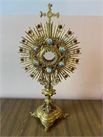 Gilded Brass Monstrance with Ruby Cabochons and