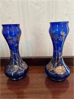 Pair of Bristol Blue Vases of Waisted Form with