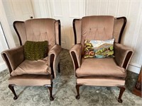 Pair of Queen Anne Style Wing Back Armchairs with