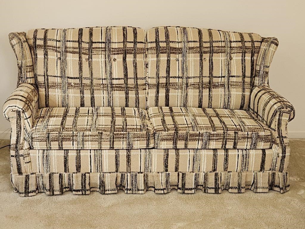 Stearns & Foster brown plaid sleeper sofa