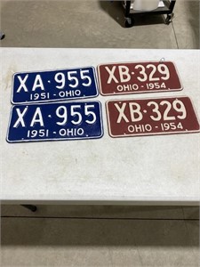 1950s Ohio touched up pairs license plates