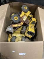 Box of Large Metal Tonka Trucks.