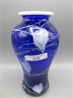 Imperial Freehand 8" cobalt vase w/ white Heart