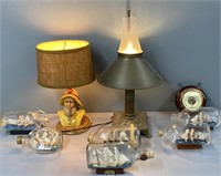 Ship Bottles; Lamps & Barometer Lot Collection