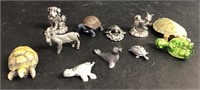 Group of miniature animal figurines turtles,