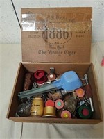 Cigar box with Stoppers, ice scraper and rocks