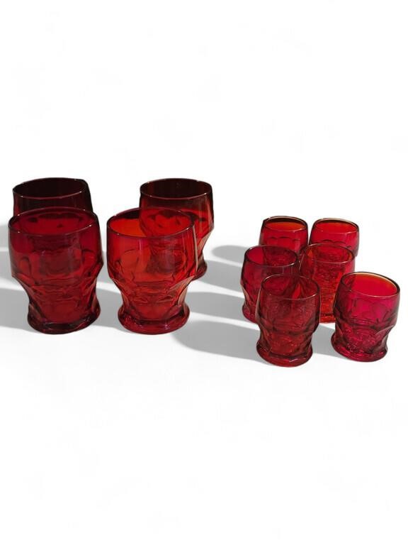 Ruby red Viking Glass honeycomb pattern glasses