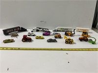 17pc Vehicle Toys; Trucks, Cars, Tractor