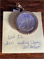 2000 Walking Liberty Coin ina Sterling Pendant