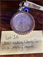 2000 Walking Liberty Coin in a Sterling Pendant