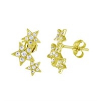 Sterling Silver- Three Star Stud Earrings