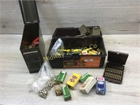 AMMO BOX WITH SHOTGUN SHELLS/ 150 REMINGTON 22 HIG