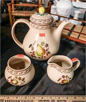 Staffordshire Tea Pot & Sugar & Creamer Set, Made