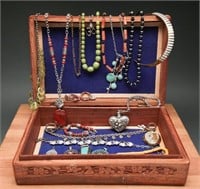 Hand Carved Jewelry Box w/ Jewelry