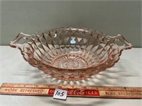 AWESOME HANDLED PINK DEPRESSION GLASS BOWL