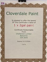 Two Gallons of Paint Certificate