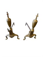 VTG Brass & Cast Iron Clawfoot Fireplace Andirons