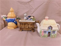 3 teapots: 1994 Boston Warehouse Rabbit teapot